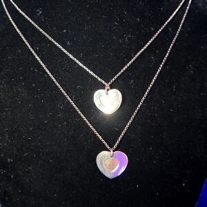 Dyadema Italy Black 925 Double  Heart Pendant And Chain Necklace 16"